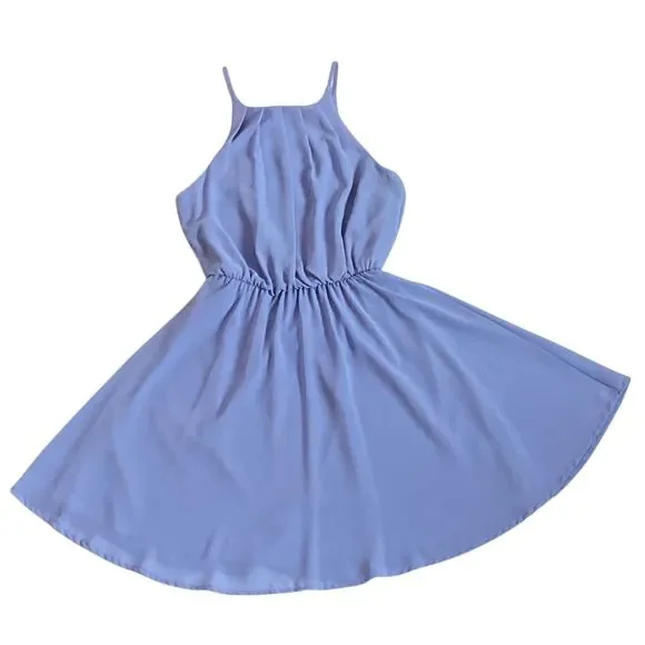 Lush Women's XS Periwinkle Blue Halter A-Line Knee Length Dress - Picture 11 of 12